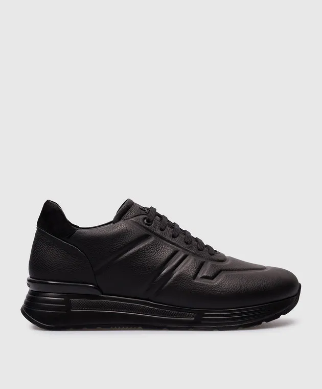 Stefano Ricci Black leather sneakers with metallic logo