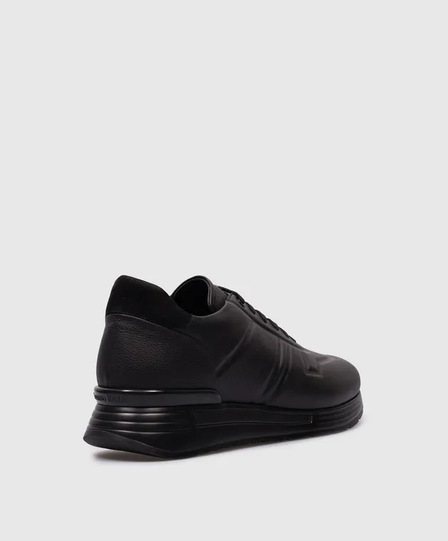 Stefano Ricci Black leather sneakers with metallic logo