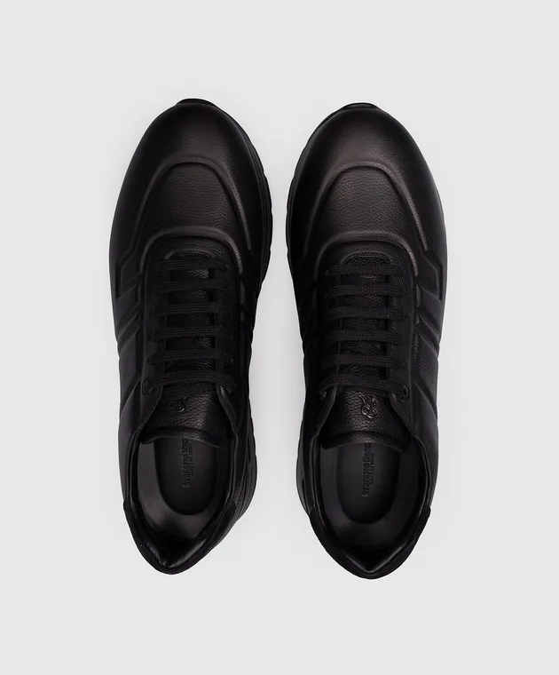 Stefano Ricci Black leather sneakers with metallic logo