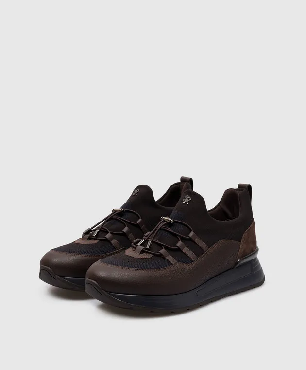 Stefano Ricci Brown combo sneakers with metallic monogram logo