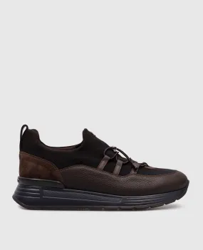 Stefano Ricci Brown combo sneakers with metallic monogram logo