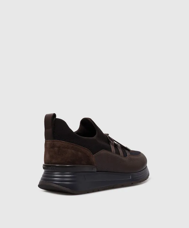 Stefano Ricci Brown combo sneakers with metallic monogram logo