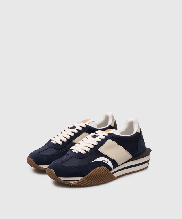 Tom Ford JAMES blue combo sneakers with logo