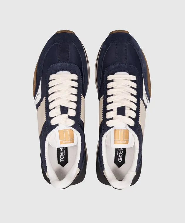 Tom Ford JAMES blue combo sneakers with logo