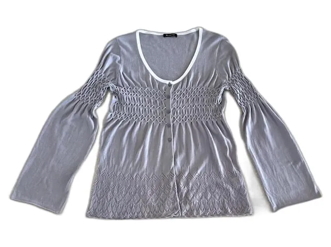 Top de punto fino gris claro con fruncidos Massimo Dutti talla M o 36-38 Blanco 