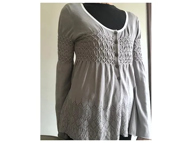 Top de punto fino gris claro con fruncidos Massimo Dutti talla M o 36-38 Blanco 